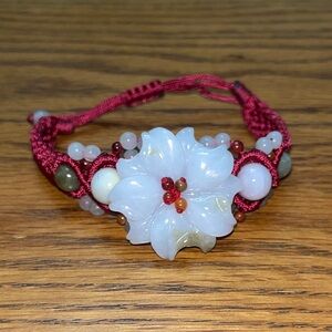 Floral Beaded Bracelet with Red Cord